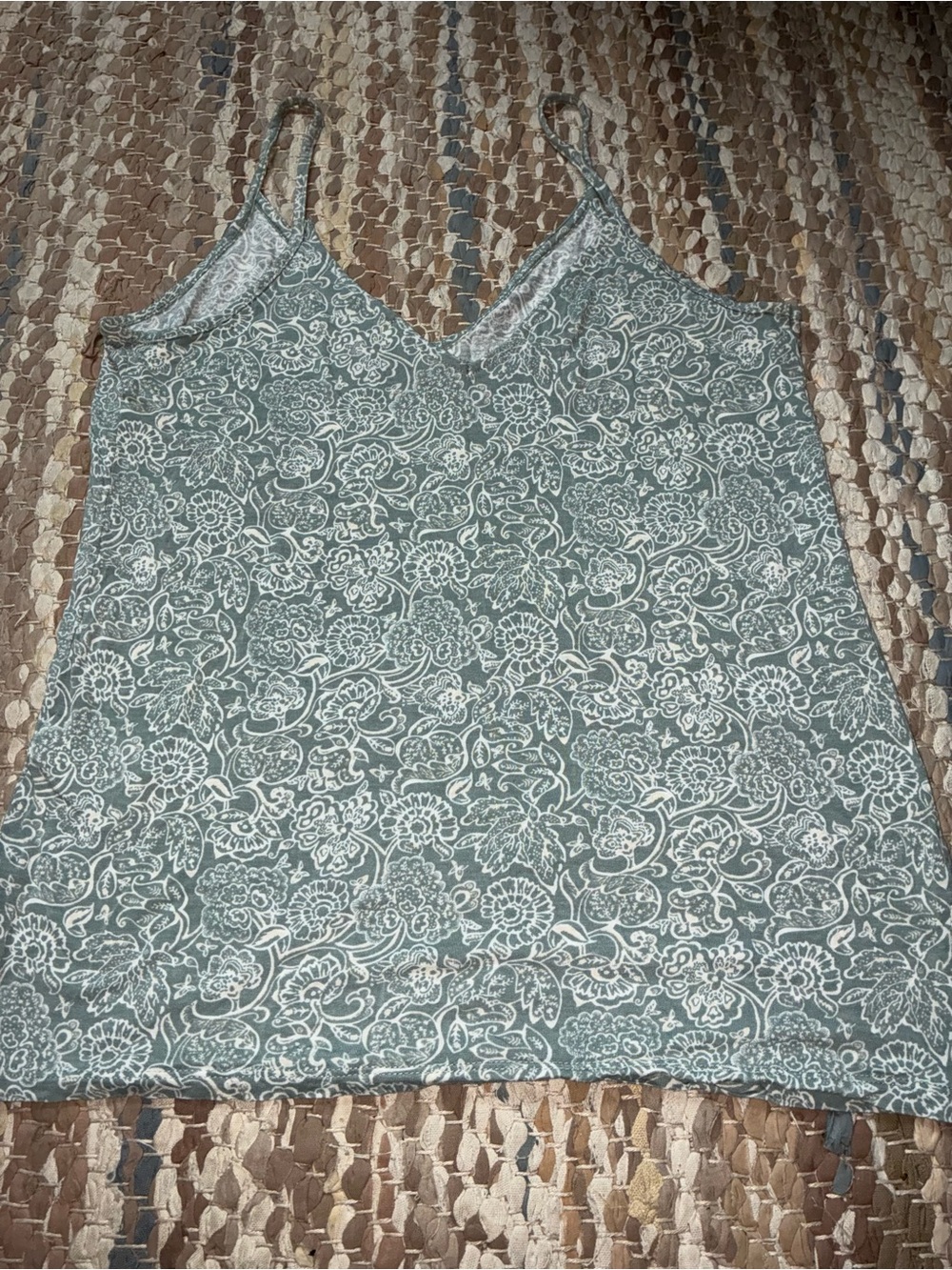 Old Navy Green Floral Print V-Neck Tank Top